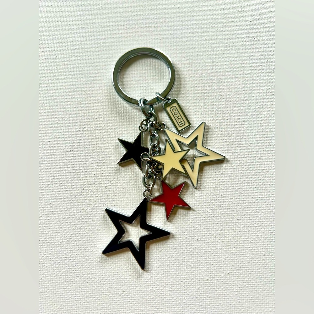 Coach Star Key Holder in Black, Cream, and Red